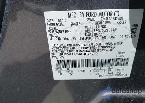 2010 Ford Edge Sel из США, поврежденный, VIN 2FMDK3JC4ABB75739